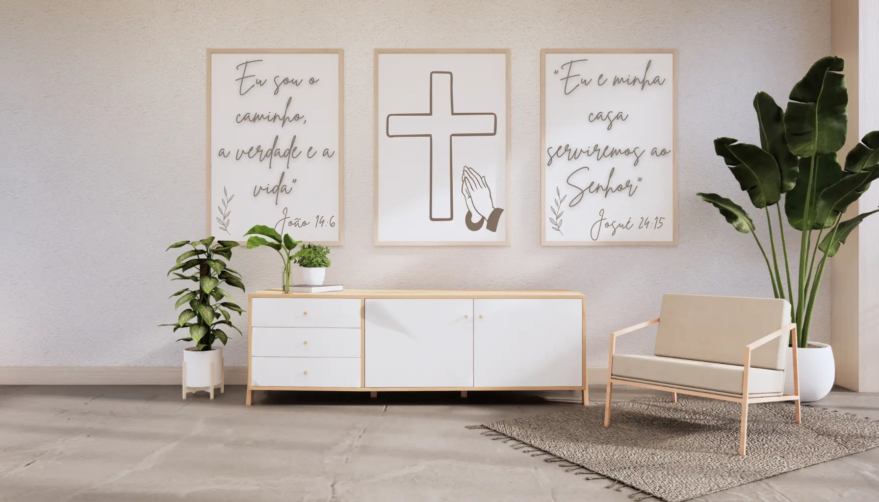 Quadros com versículos bíblicos na sala