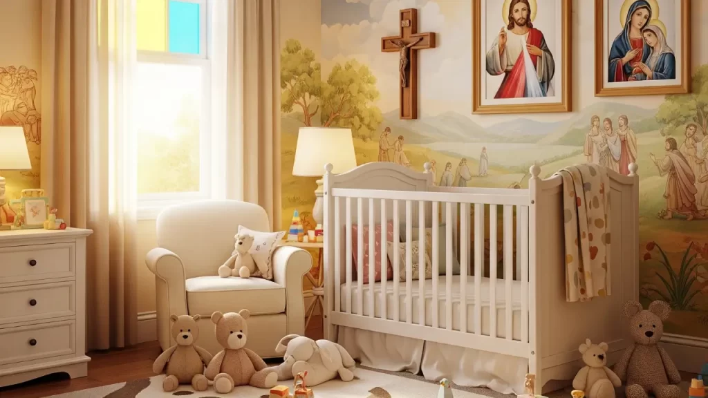 decoração de quarto infantil católico papel de parede