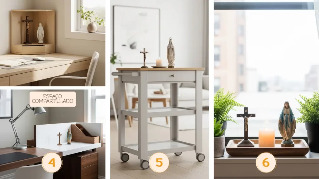 Exemplos das dicas 4 5 e 6 de oratório em apartamento