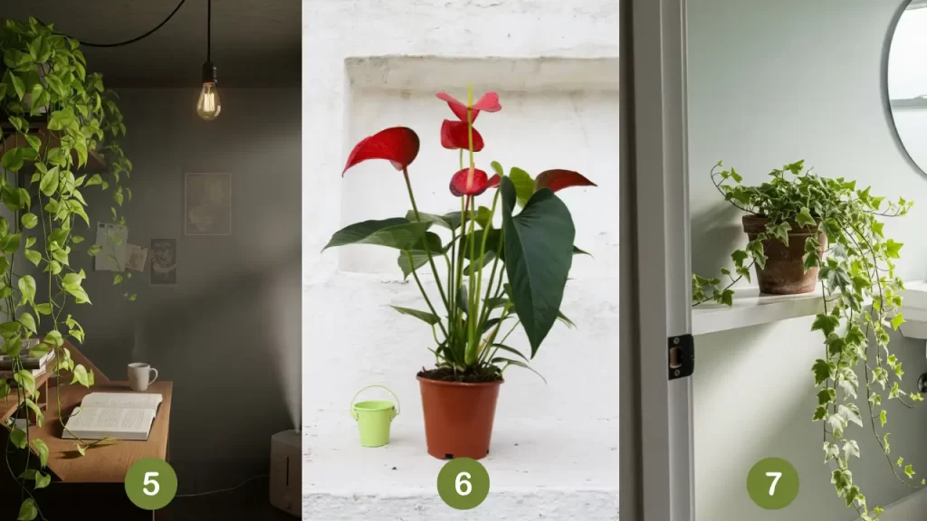 plantas em prateleiras, ótimas para decoração e ajuda para tirar a umidade