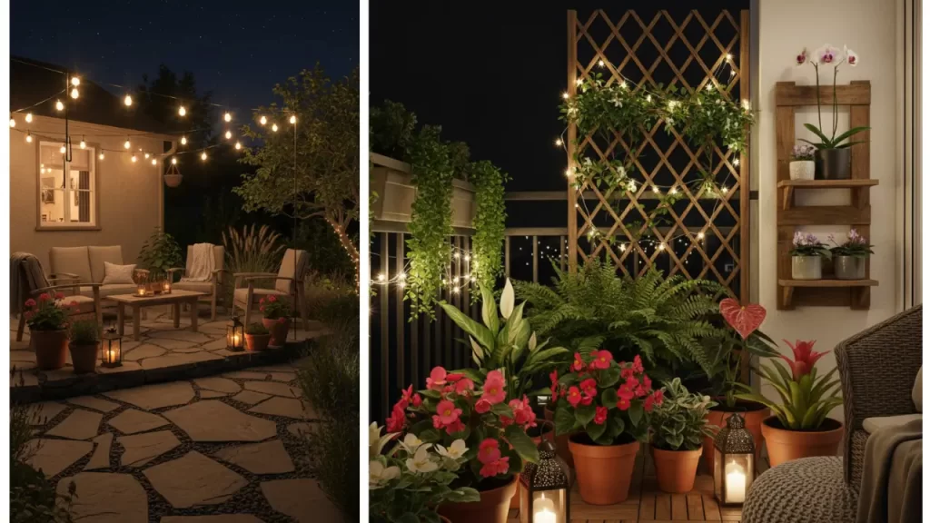 jardim iluminado a noite simples e aconchegante 