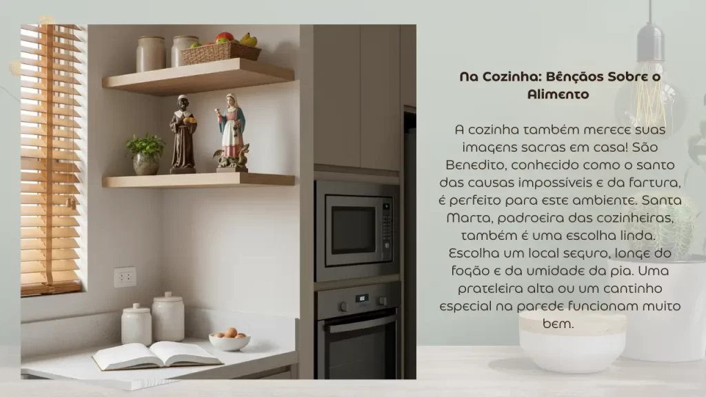 exemplo de decoração com imagens de santos católicos na cozinha