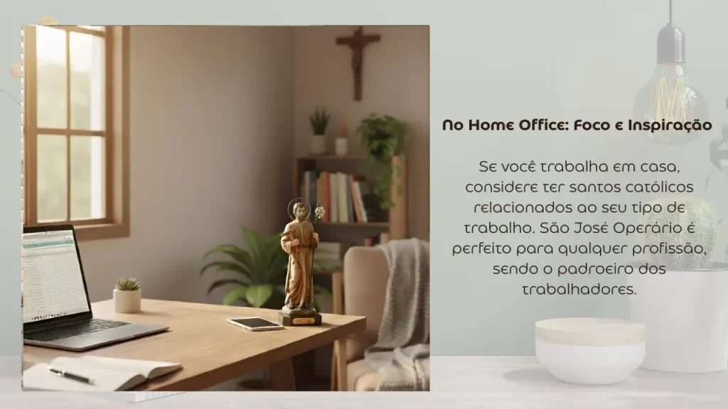exemplo de decoração com imagens de santos católicos no home office