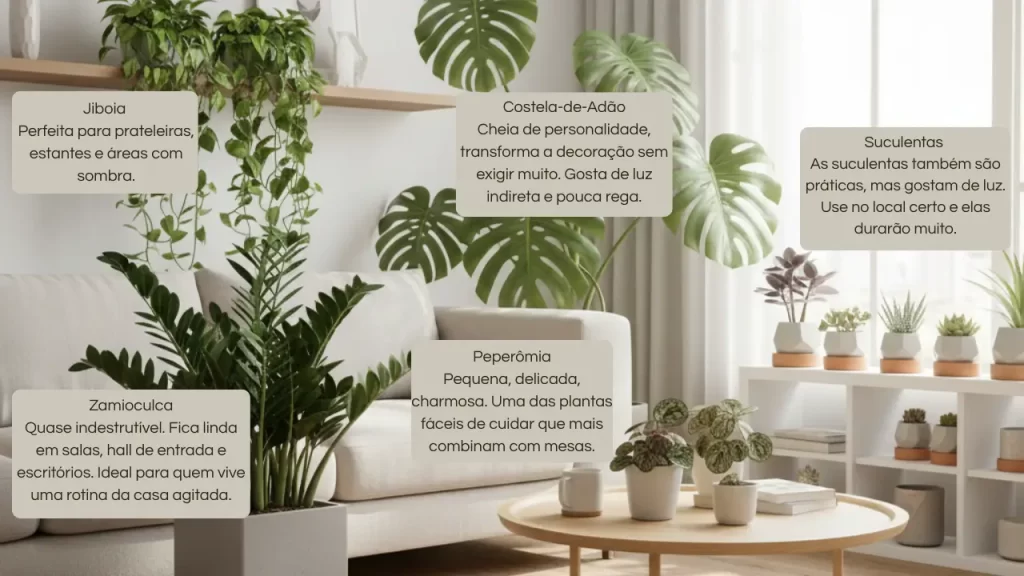 exemplos de plantas fáceis de cuidar para incluir na rotina da casa
