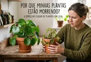 mulher segurando um vaso de planta com expressão de dúvida se perguntando por que minhas plantas estão morrendo